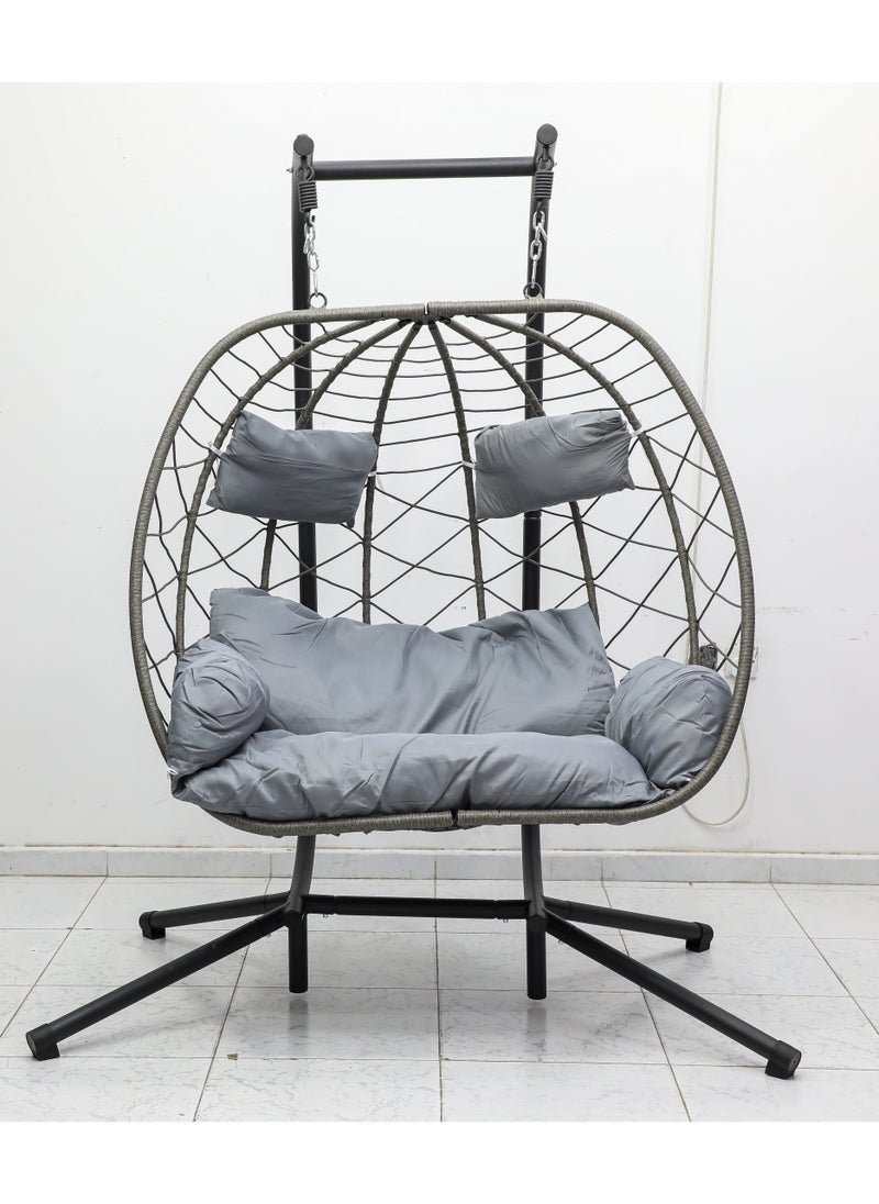Multi Home Furniture - Best Hanging swing chair MH-2011 Grey Hanging Egg Indoor Outdoor Patio Wicker Rattan Swing Chair with UV Resistant Random Washable Cushions & Iron Frame for Garden, Living Room & Backyard & (Grey) - Image 1