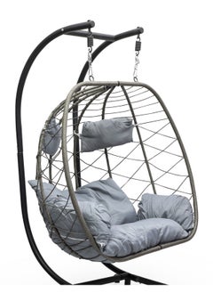 Multi Home Furniture Best Hanging swing chair MH-2011 Grey Hanging Egg Indoor Outdoor Patio Wicker Rattan Swing Chair with UV Resistant Random Washable Cushions & Iron Frame for Garden, Living Room & Backyard & (Grey)  - Image 2