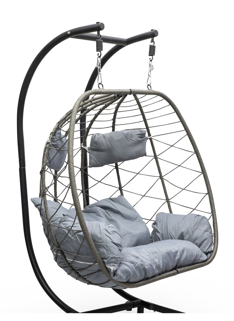 Multi Home Furniture - Best Hanging swing chair MH-2011 Grey Hanging Egg Indoor Outdoor Patio Wicker Rattan Swing Chair with UV Resistant Random Washable Cushions & Iron Frame for Garden, Living Room & Backyard & (Grey) - Image 1