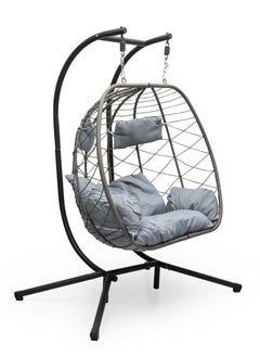 Multi Home Furniture Best Hanging swing chair MH-2011 Grey Hanging Egg Indoor Outdoor Patio Wicker Rattan Swing Chair with UV Resistant Random Washable Cushions & Iron Frame for Garden, Living Room & Backyard & (Grey)  - Image 3