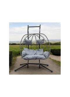 Multi Home Furniture Best Hanging swing chair MH-2011 Grey Hanging Egg Indoor Outdoor Patio Wicker Rattan Swing Chair with UV Resistant Random Washable Cushions & Iron Frame for Garden, Living Room & Backyard & (Grey)  - Image 4