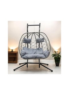 Multi Home Furniture Best Hanging swing chair MH-2011 Grey Hanging Egg Indoor Outdoor Patio Wicker Rattan Swing Chair with UV Resistant Random Washable Cushions & Iron Frame for Garden, Living Room & Backyard & (Grey)  - Image 5