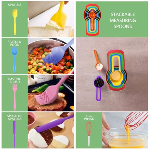 Leidawn Mixing Bowls with Lids for Kitchen - 26 PCS Stainless Steel Nesting Colorful Mixing Bowls Set for Baking,Mixing,Serving & Prepping,Size 5, 3.7, 2.8, 2.3, 1.7, 1.1, 0.7QT,11 Cooking Utensils - Image 5