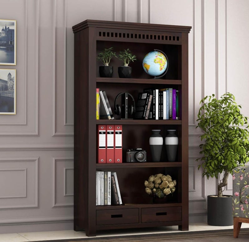 CRAFT D ARTS Solid sheesham Wood Book Shelf with Racks Storage| Library Bookshelf | Wooden Book Cabinet Office & Home Living Room| Bookcases Furniture (Walnut A) - Image 1