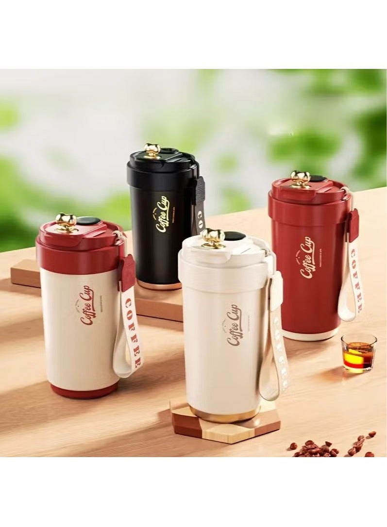 Arabest 450ml covered insulated drum durable stainless steel coffee cup with strap reusable vacuum coffee bottle display travel cup (red) - Image 5