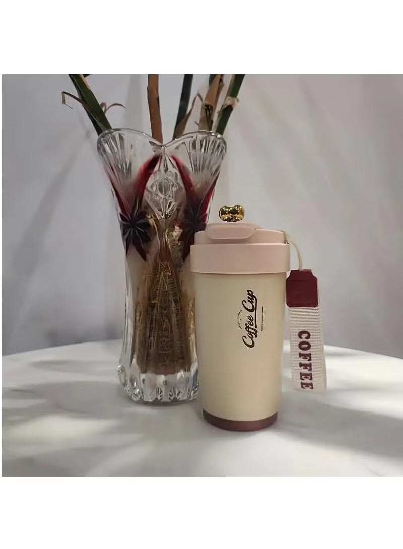 Arabest 450ml covered insulated drum durable stainless steel coffee cup with strap reusable vacuum coffee bottle display travel cup (red) - Image 2