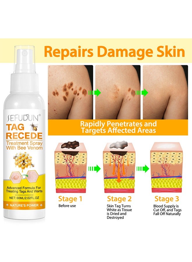 Sefudun Tag Recede Treatment Spray with Bee Venom - Bee Venom Wart Remover Spray Skin Tag Removal Safe and Painless Clear Skin Tag and Mole Skin Tag Remover for All Skin Types Tag Recede Bee Venom Spray 60ml  - Image 2