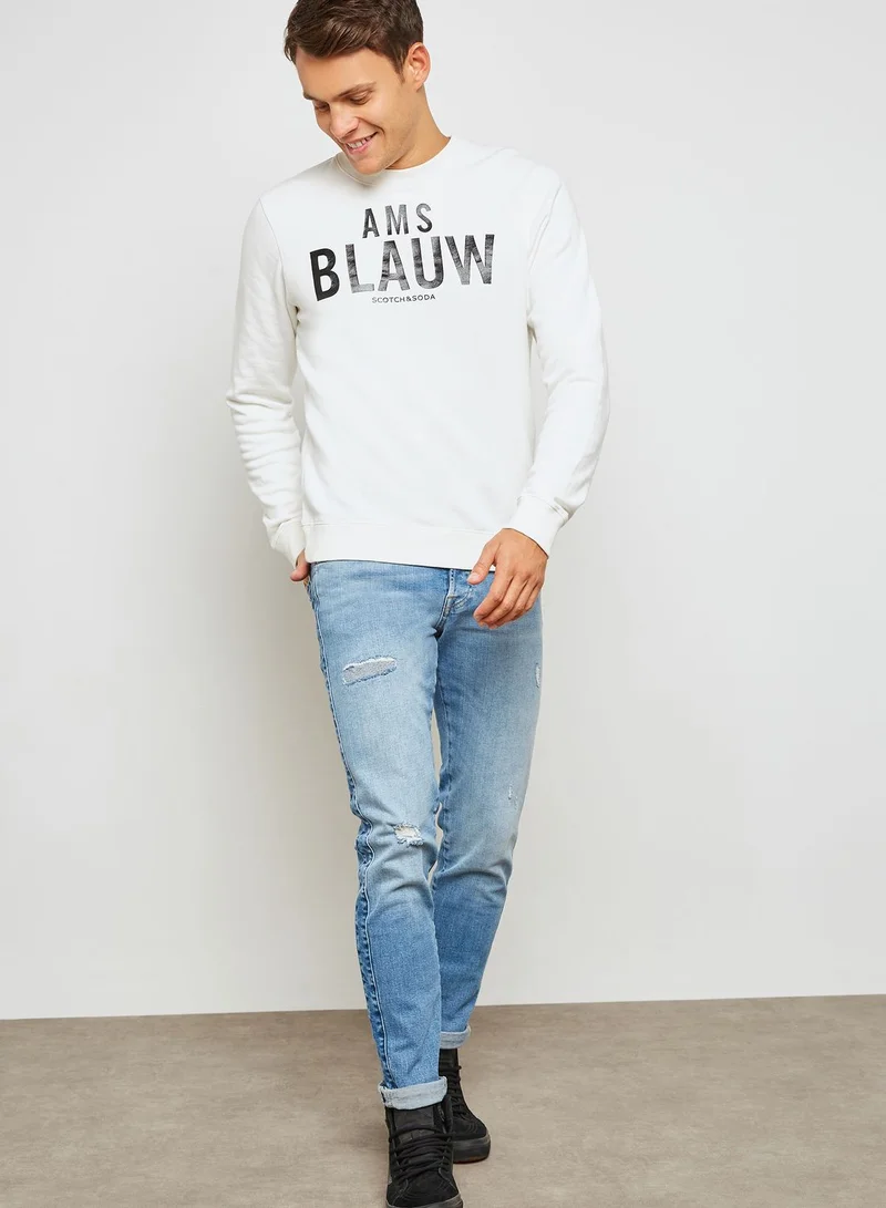 Scotch & Soda Ams Blauw Signature Sweatshirt