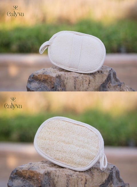 Calyva Mini-Body Natural Loofah (12×17cm) – Travel & Gym Size – Gentle Exfoliating Body Scrubber – Reusable