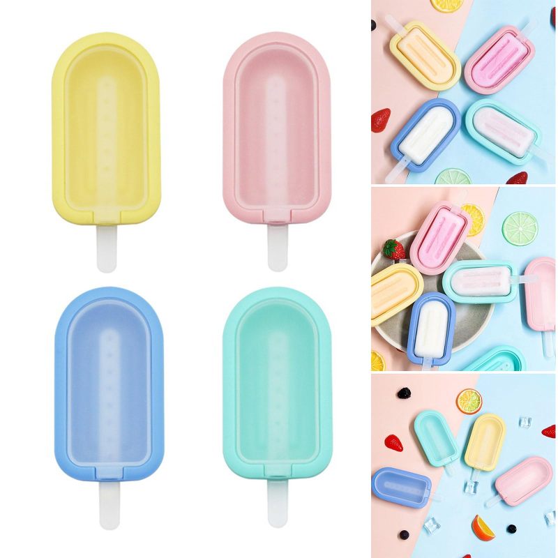 Food-Grade Silicone Ice Pop Molds: 12.2 X 5.4 X 2 Cm Green Pink Blue Yellow, Effortless Cleanup, Easy-Release Popsicle Maker - Safe Reusable, DIY Popsicle Mold Set for Family Gatherings Kids Busy Pare - Image 2