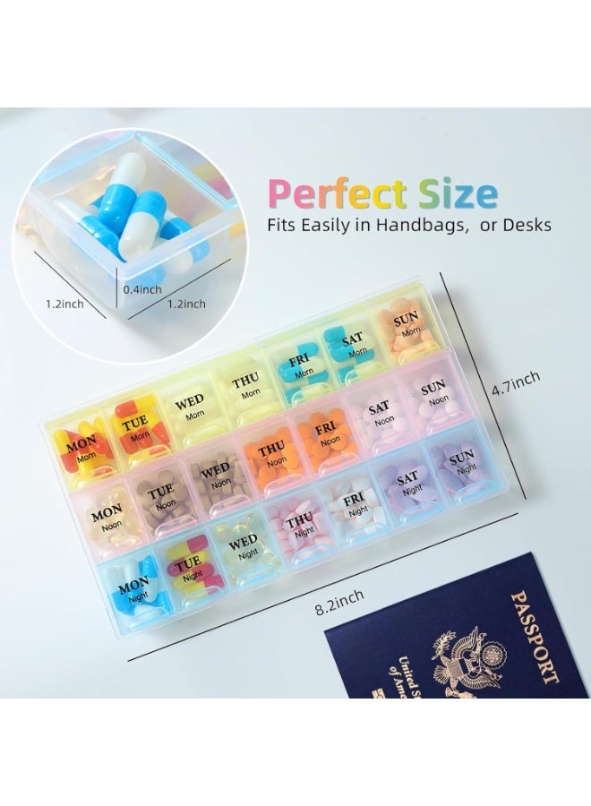 منظم حبوب الدواء لمدة 7 ايام مع 3 مرات في اليوم - 21 حجرة اسبوعية، مخطط ادوية الصباح والظهيرة والليل - صندوق حبوب دواء اسبوعي محمول للسفر والاستخدام اليومي - Image 2