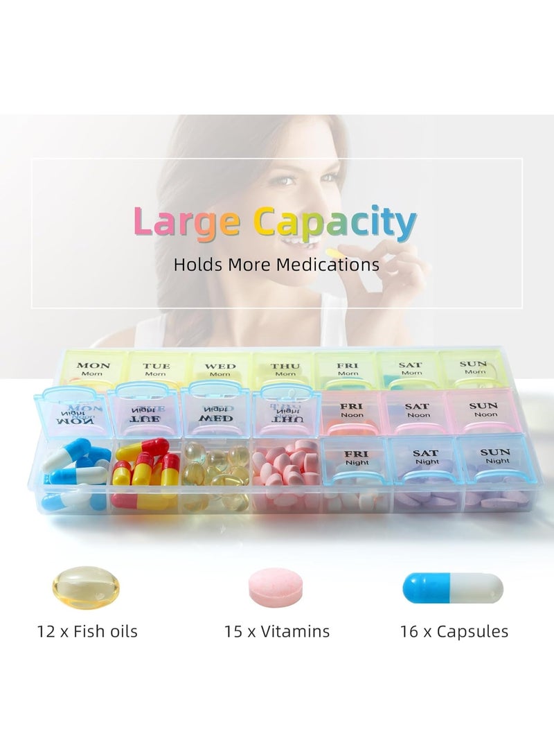منظم حبوب الدواء لمدة 7 ايام مع 3 مرات في اليوم - 21 حجرة اسبوعية، مخطط ادوية الصباح والظهيرة والليل - صندوق حبوب دواء اسبوعي محمول للسفر والاستخدام اليومي - Image 3