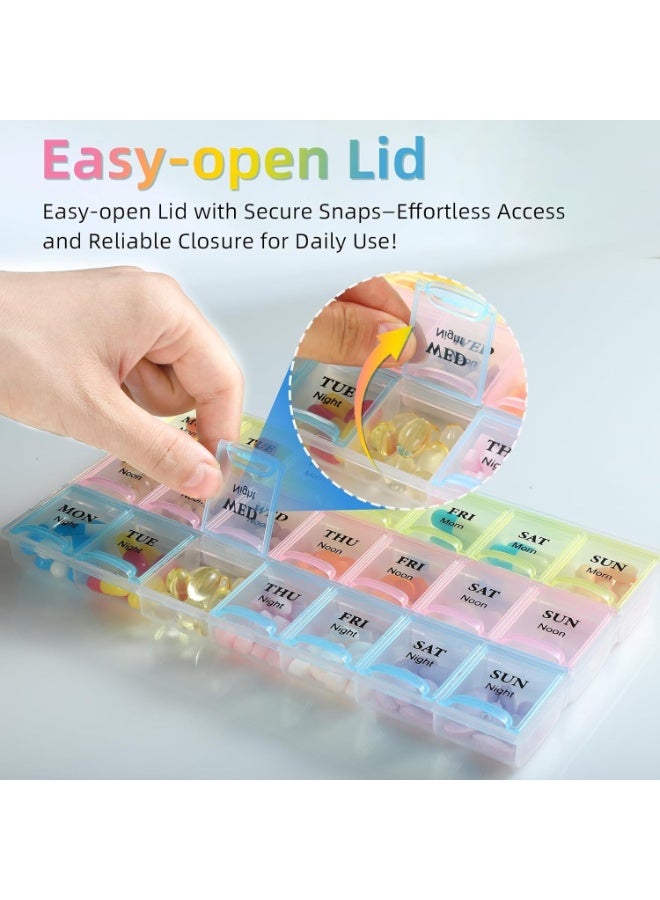 منظم حبوب الدواء لمدة 7 ايام مع 3 مرات في اليوم - 21 حجرة اسبوعية، مخطط ادوية الصباح والظهيرة والليل - صندوق حبوب دواء اسبوعي محمول للسفر والاستخدام اليومي - Image 4