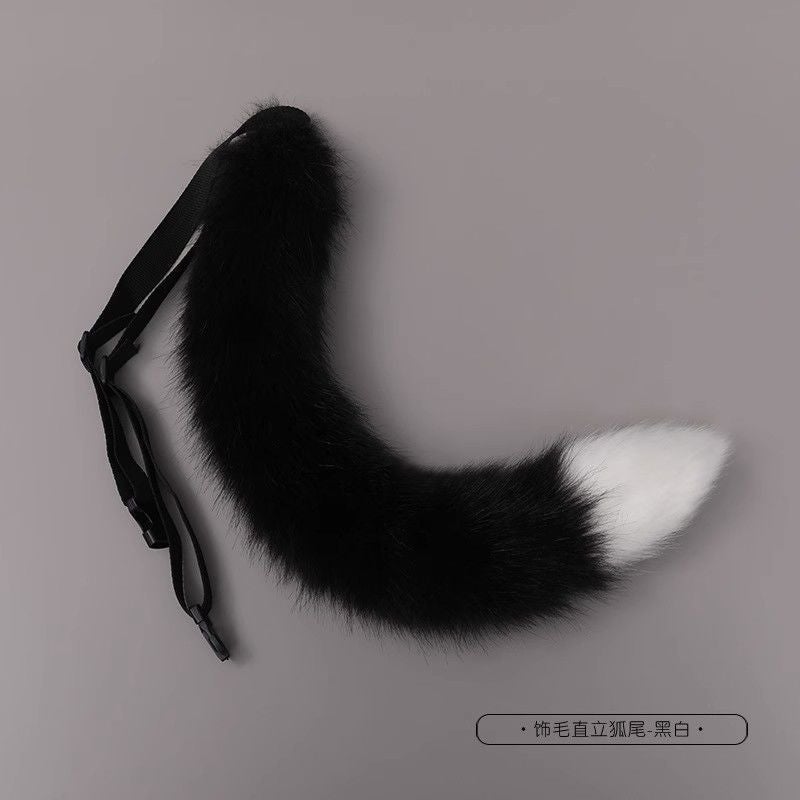 Generic Cute Plush Cat Ears Hair Clips Cosplay Headband Black White pointed tail 
