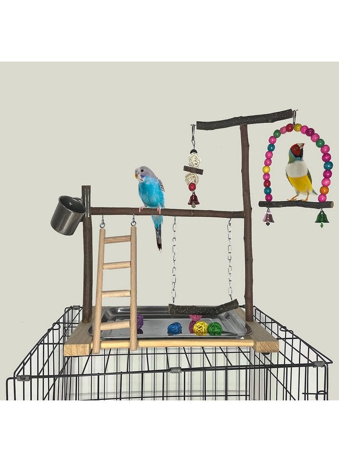 كاثسون ساحة لعب الطيور، منصة لعب الببغاء، صالة ألعاب رياضية للببغاوات، حظيرة لعب للكوكتيل، مجثم خشبي، مركز أنشطة تمارين، سلالم، أكواب تغذية، ملحقات القفص، أرجوحة، ألعاب مضغ للكوكاتو، ببغاء الحب، فينش - Image 1