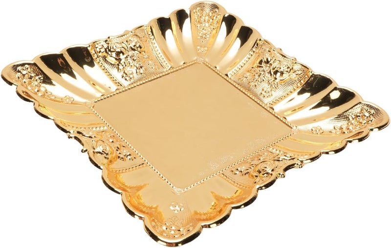 Gold Decorative Tray,Zinc Alloy Rose Embossed Plate Candle Holder with European Style Serving Platter - Image 4