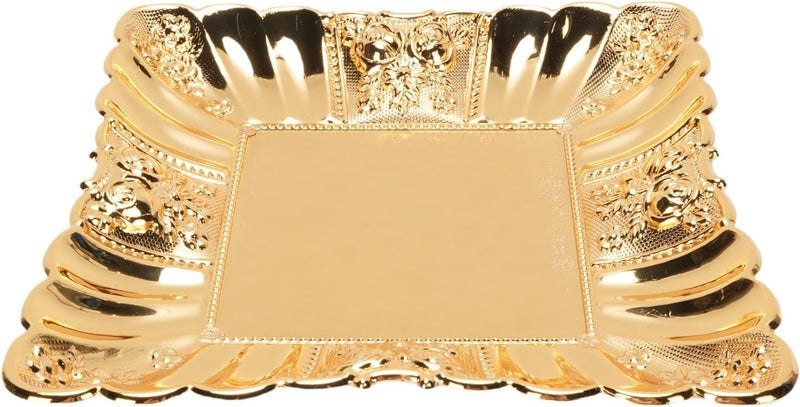 Gold Decorative Tray,Zinc Alloy Rose Embossed Plate Candle Holder with European Style Serving Platter - Image 2