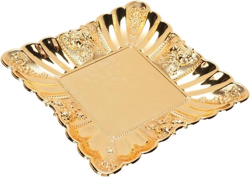 Gold Decorative Tray,Zinc Alloy Rose Embossed Plate Candle Holder with European Style Serving Platter - Image 1
