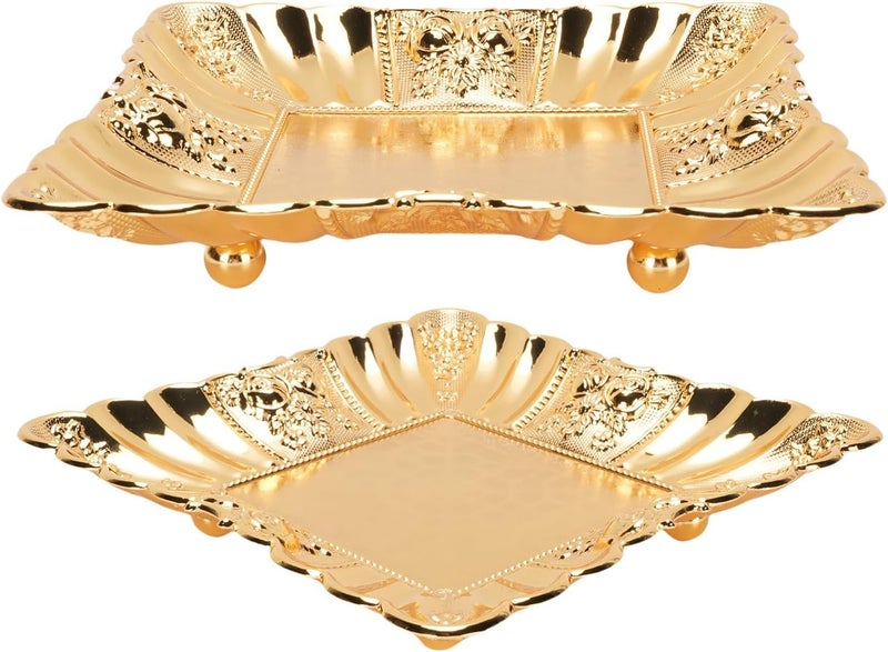 Gold Decorative Tray,Zinc Alloy Rose Embossed Plate Candle Holder with European Style Serving Platter - Image 5