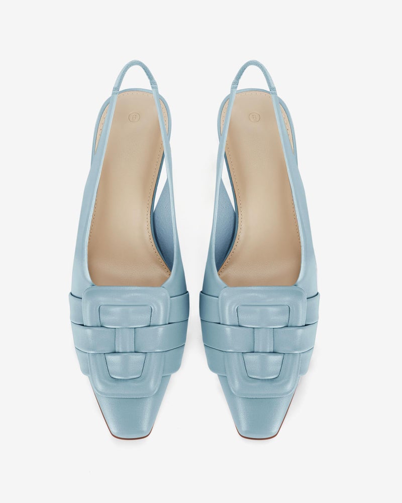 Coutgo Womens Slingback Heels Low Kitten Heel Closed Toe Dress Shoes Sexy Elegant Wedding Office Pumps Sky Blue - Image 3