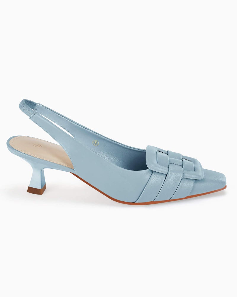 Coutgo Womens Slingback Heels Low Kitten Heel Closed Toe Dress Shoes Sexy Elegant Wedding Office Pumps Sky Blue - Image 2