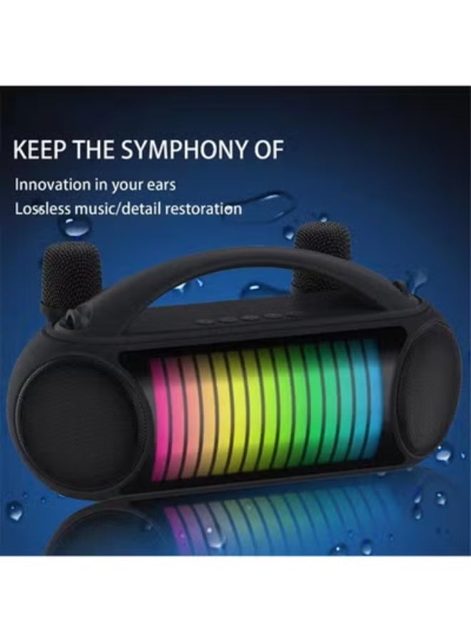 JAJEEK NR-222 Portable Bluetooth Speaker with Dual Wireless Microphones – Rechargeable Karaoke Speaker with Deep Bass, LED Lights, USB/TF/AUX Support for Party, Travel & Outdoor Use - Image 2