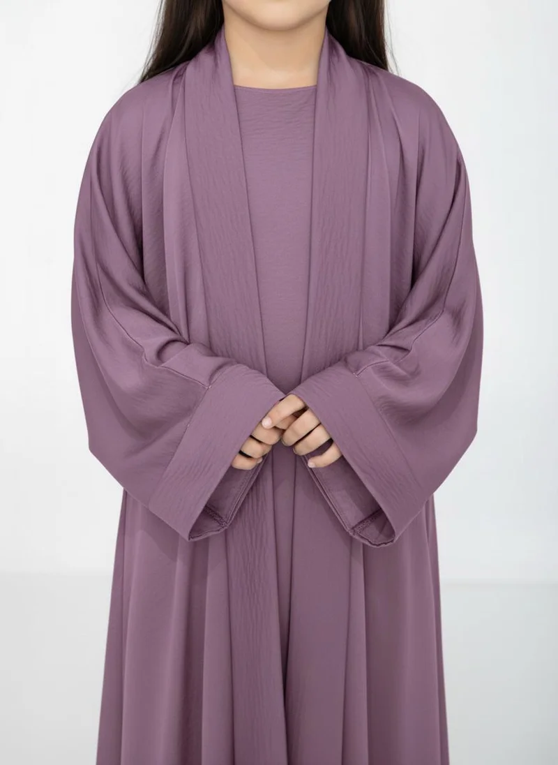 أم سكوير فاشن Purple Premium 3-Piece Kids Abaya Set  Lightweight Harir Maqsood Modest Wear for Girls