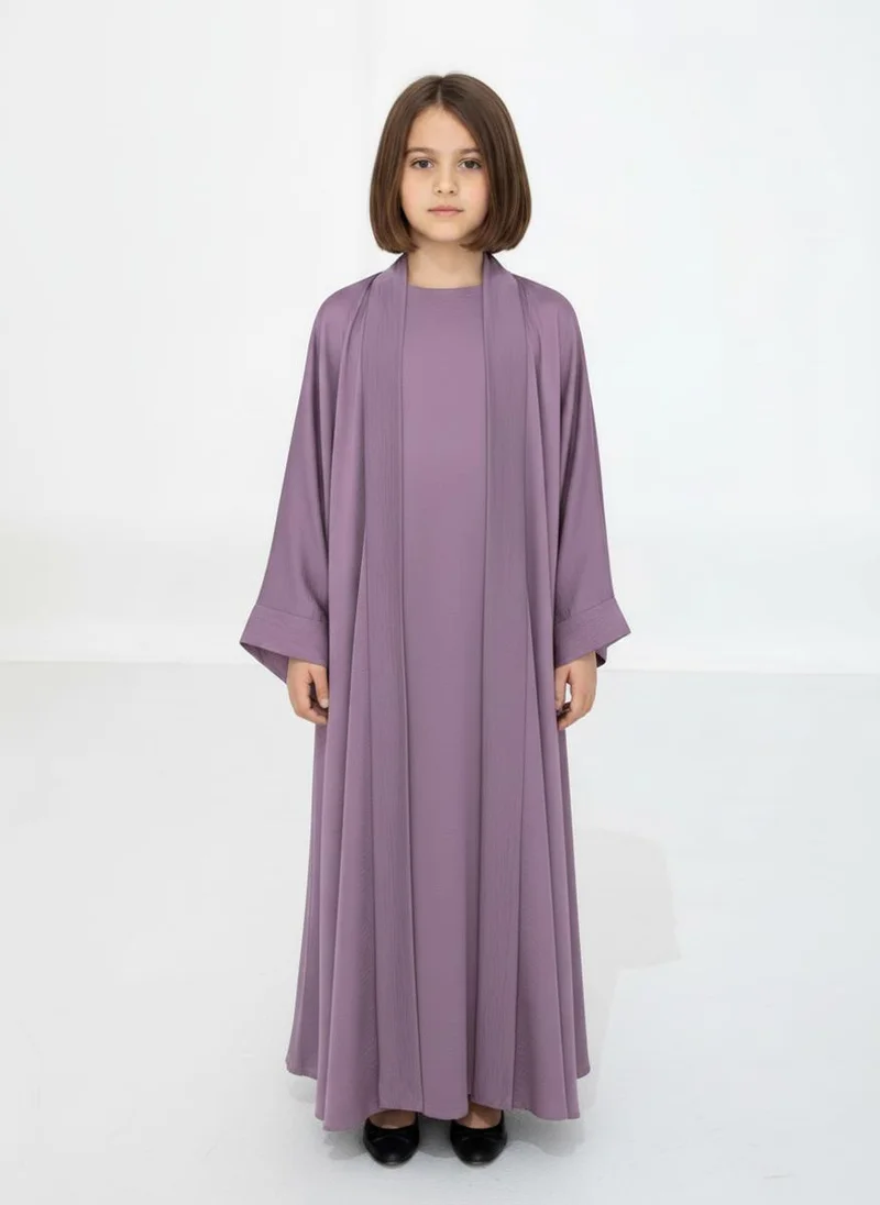 أم سكوير فاشن Purple Premium 3-Piece Kids Abaya Set  Lightweight Harir Maqsood Modest Wear for Girls