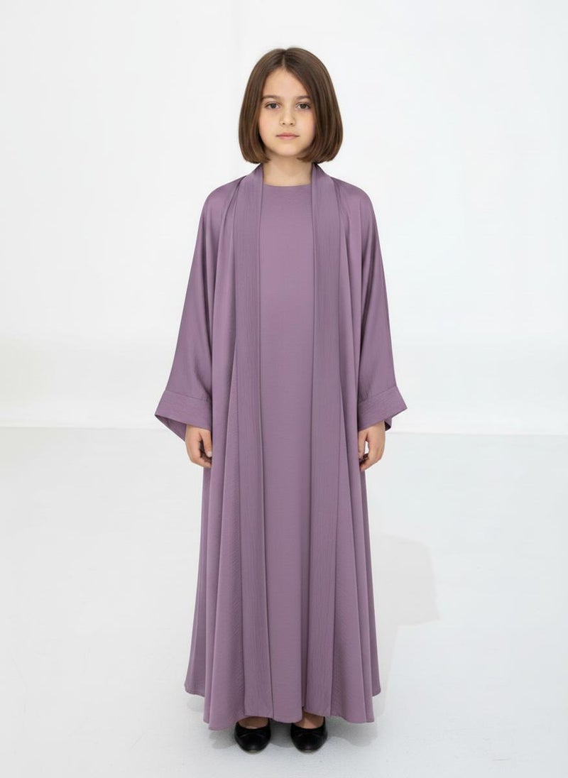 MSquare Fashion Purple Premium 3-Piece Kids Abaya Set  Lightweight Harir Maqsood Modest Wear for Girls - Image 1