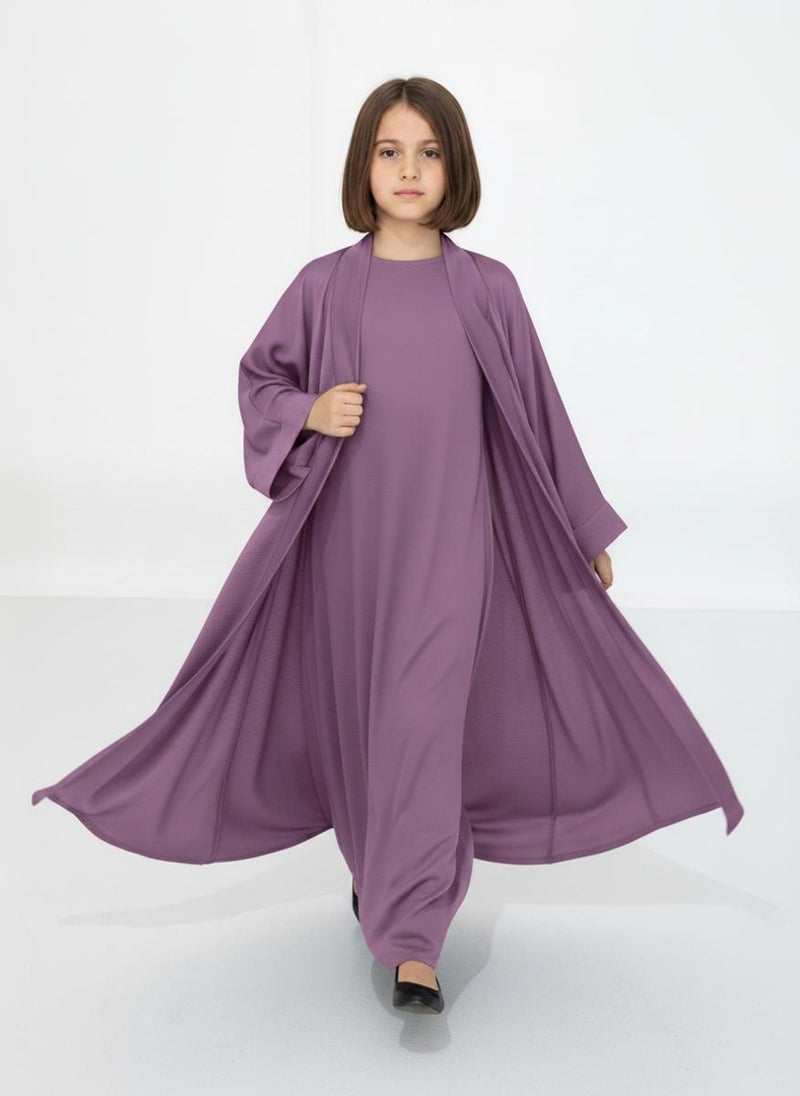 MSquare Fashion Purple Premium 3-Piece Kids Abaya Set  Lightweight Harir Maqsood Modest Wear for Girls - Image 4