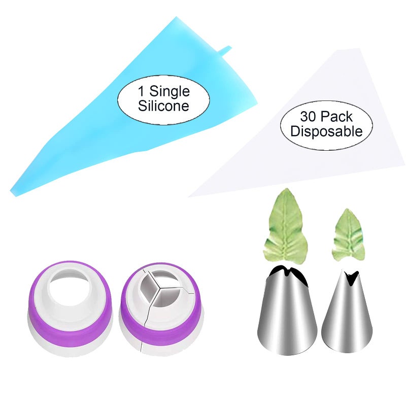 YLYL 47 Pcs Russian Piping Tips Set, 12 Flower Frosting Nozzles Icing Tips for Cake Decorating Tips Kit, Baking Supplies for Cookie Cupcake, 2 Leaf Piping Tips 2 Couplers 30 Pastry Baking Bags YLYL - Image 3