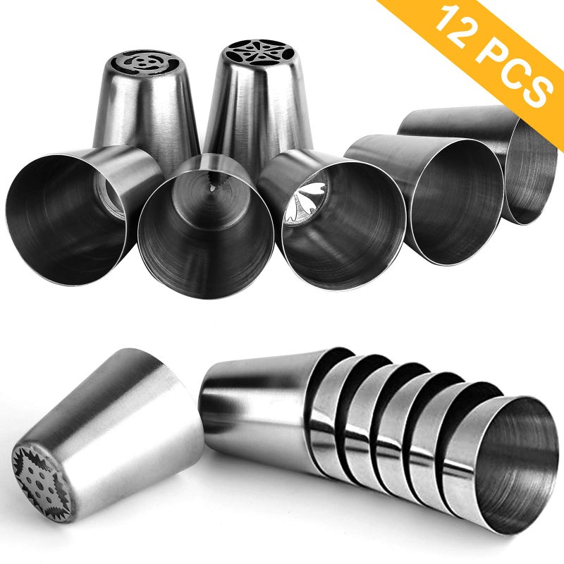 YLYL 47 Pcs Russian Piping Tips Set, 12 Flower Frosting Nozzles Icing Tips for Cake Decorating Tips Kit, Baking Supplies for Cookie Cupcake, 2 Leaf Piping Tips 2 Couplers 30 Pastry Baking Bags YLYL - Image 2