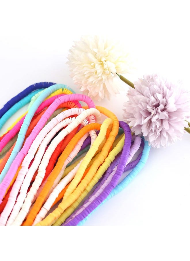 HERZWILD - 20 Strands Heishi Clay Beads Mixed Color Clay Beads 7200 PCS Pink Yellow White Flat Handmade Polymer Clay Beads for Jewelry Making Necklace Bracelet Earrings Finding(color20) - Image 1