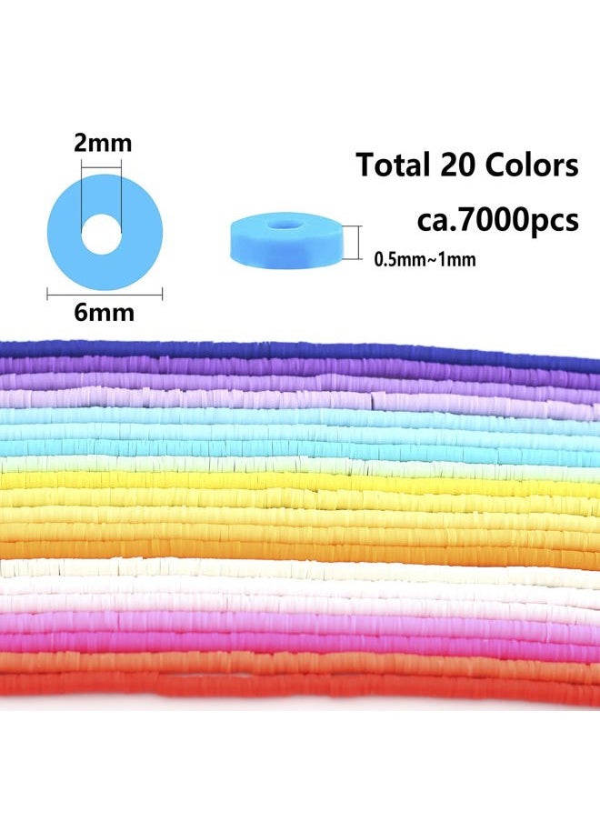 HERZWILD - 20 Strands Heishi Clay Beads Mixed Color Clay Beads 7200 PCS Pink Yellow White Flat Handmade Polymer Clay Beads for Jewelry Making Necklace Bracelet Earrings Finding(color20) - Image 1