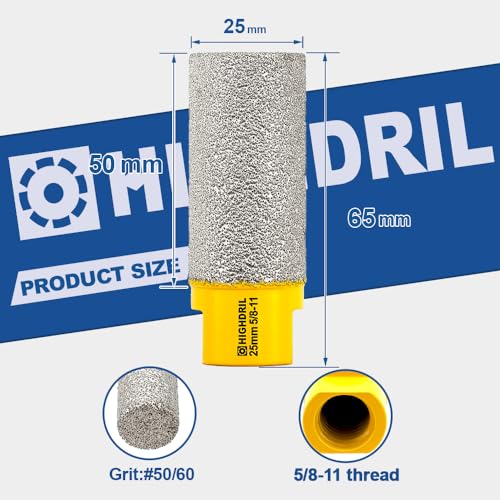 HIGHDRIL Diamond Milling Bit for Enlarging and Shaping Hole,Diameter 25MM (1") Dry Drilling Core Bit for Porcelain,Hard Ceramic,Granite and Marble - Image 2