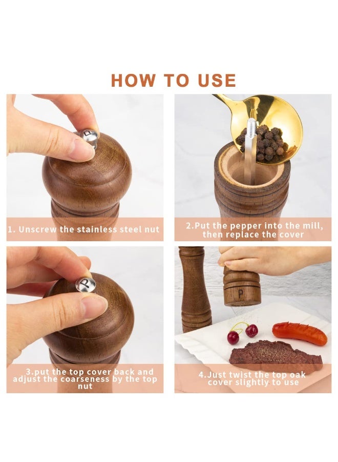 Wood Salt and Pepper Grinder Set, Salt Mill Pepper Grinder Set, Pepper Mill, Salt Shakers with Adjustable Ceramic Rotor- Oak Wood Pepper Grinder for Your Kitchen 8 inches - Pack of 2 - Image 4