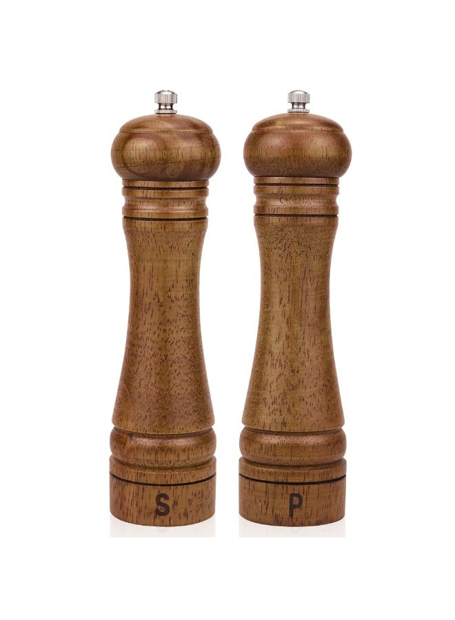 Wood Salt and Pepper Grinder Set, Salt Mill Pepper Grinder Set, Pepper Mill, Salt Shakers with Adjustable Ceramic Rotor- Oak Wood Pepper Grinder for Your Kitchen 8 inches - Pack of 2 - Image 1
