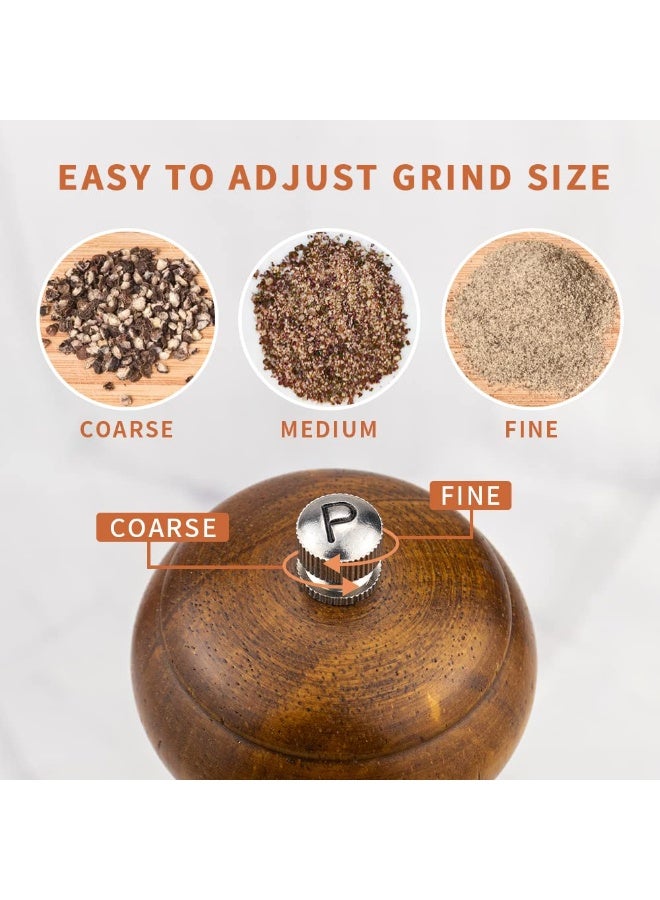 Wood Salt and Pepper Grinder Set, Salt Mill Pepper Grinder Set, Pepper Mill, Salt Shakers with Adjustable Ceramic Rotor- Oak Wood Pepper Grinder for Your Kitchen 8 inches - Pack of 2 - Image 5