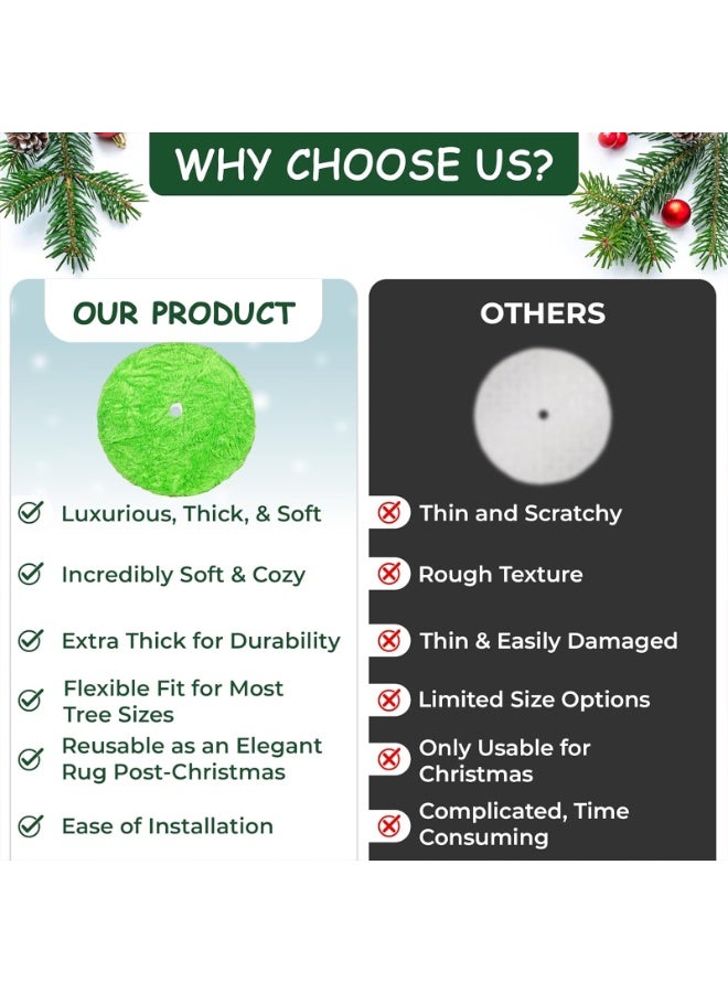 فتيرلي تنورة شجرة عيد الميلاد 36 بوصة/90 سم، تنورة شجرة من الفرو الصناعي الأخضر، سجادة سميكة ناعمة من القطيفة لتزيين شجرة عيد الميلاد، حصيرة شجرة عيد الميلاد لزينة حفلات العطلات الداخلية وديكورات المنزل - Image 4