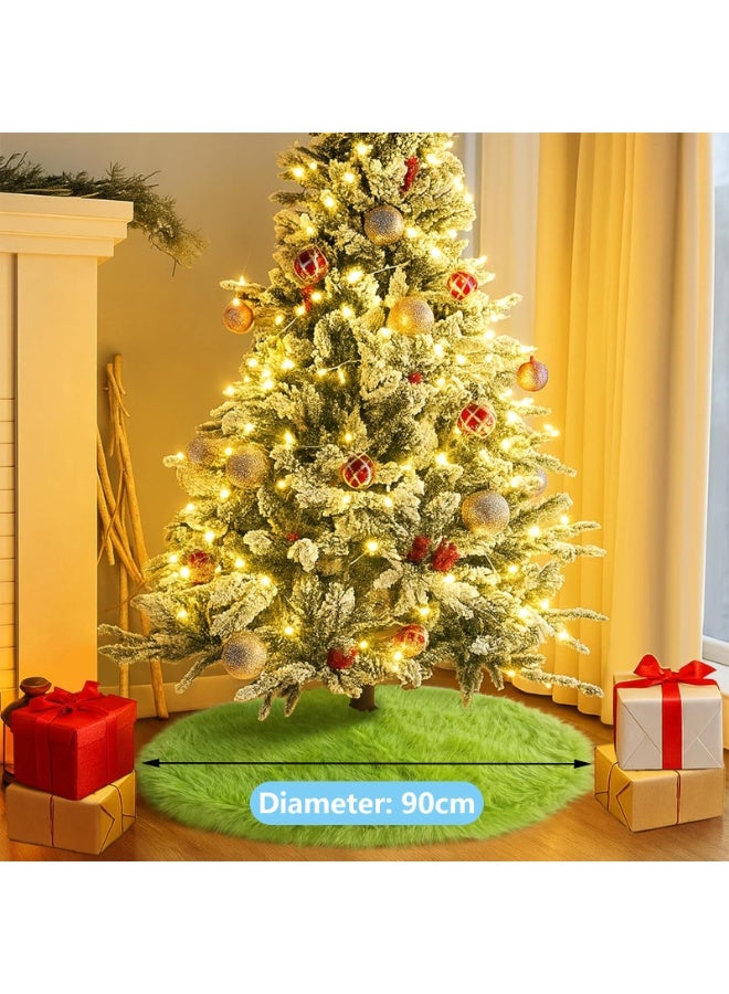 فتيرلي تنورة شجرة عيد الميلاد 36 بوصة/90 سم، تنورة شجرة من الفرو الصناعي الأخضر، سجادة سميكة ناعمة من القطيفة لتزيين شجرة عيد الميلاد، حصيرة شجرة عيد الميلاد لزينة حفلات العطلات الداخلية وديكورات المنزل - Image 2