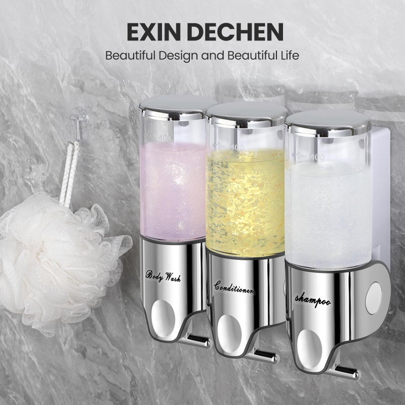 EXIN DECHEN Shampoo and Conditioner Dispenser,Dispensers for The Shower,Shower Soap Dispenser 3 Chamber No Drill,Shampoo Conditioner Body Wash Dispenser Wall Mount for Bathroom(Triple x 17.6 oz,Clear) - Image 4
