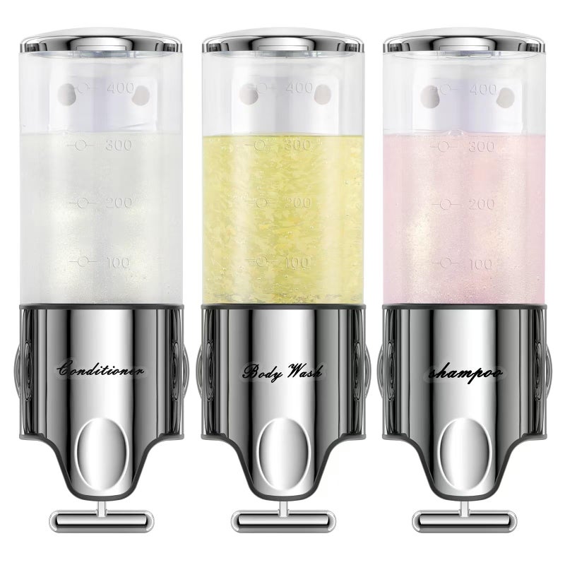 EXIN DECHEN Shampoo and Conditioner Dispenser,Dispensers for The Shower,Shower Soap Dispenser 3 Chamber No Drill,Shampoo Conditioner Body Wash Dispenser Wall Mount for Bathroom(Triple x 17.6 oz,Clear) - Image 1