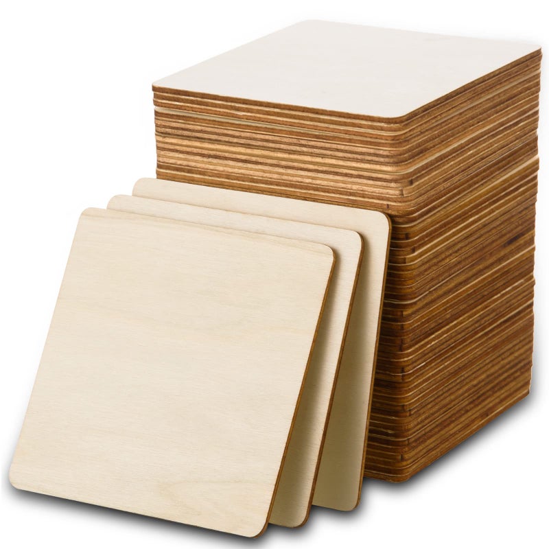 FOBSME 80 Pcs Unfinished Wood Squares 4x4 Inch Natural Wooden Square Cutouts for DIY Crafts Painting Engraving Home Decor