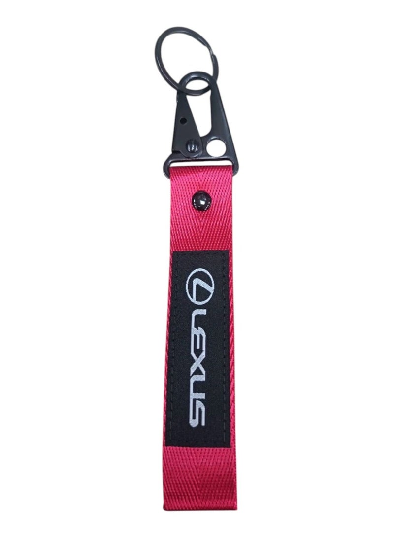 Lexus-Branded Looped Fabric Keychain in Deep Pink with Black Hardware - Image 2