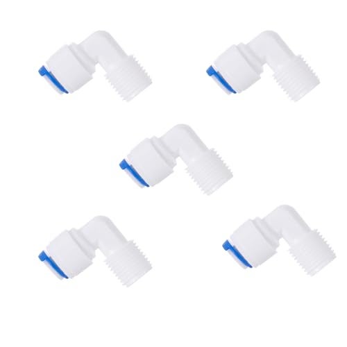 JIUWU Quick Connect 1/4-Inch to 1/4-Inch Male RO Reverse Osmosis Water Filter Fitting Male Elbow Pack of 5 - Image 1