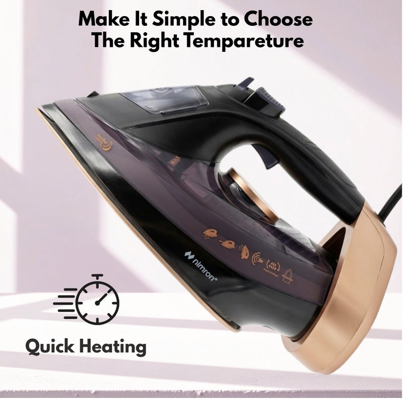 nimron Steam Iron 2200W, Powerful Fast Heating, Non-Stick Soleplate, Adjustable Temperature Control, Steam Burst & Spray Function, 360° Swivel Cord, Auto Shut-Off, Clothes Iron for Home Use - Image 2