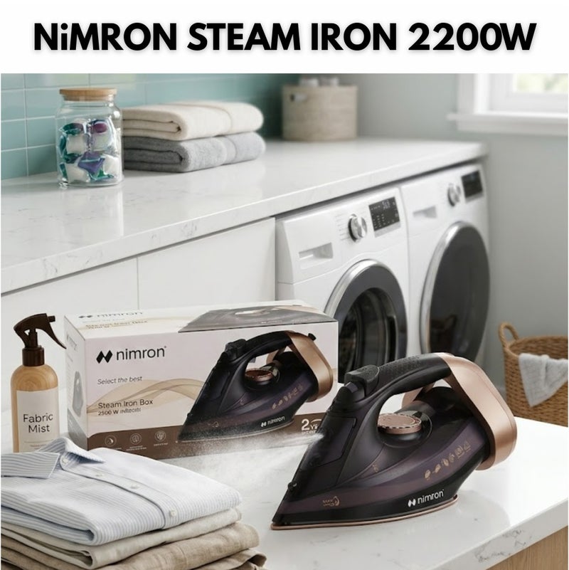 nimron Steam Iron 2200W, Powerful Fast Heating, Non-Stick Soleplate, Adjustable Temperature Control, Steam Burst & Spray Function, 360° Swivel Cord, Auto Shut-Off, Clothes Iron for Home Use - Image 3