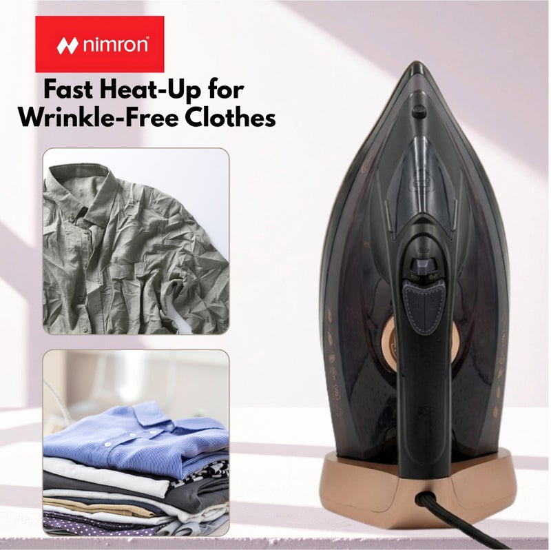 nimron Steam Iron 2200W, Powerful Fast Heating, Non-Stick Soleplate, Adjustable Temperature Control, Steam Burst & Spray Function, 360° Swivel Cord, Auto Shut-Off, Clothes Iron for Home Use - Image 4