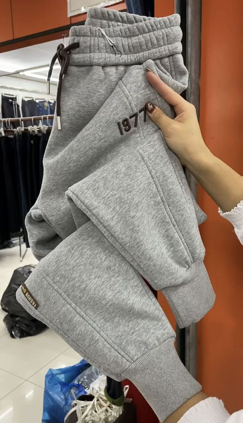 European fleece-lined Thickened Leg Leg Casual Pants for Women 2024 Autumn and Winter Loose High Waist Slimming All-match Leg Haren Pants for Women Black velvet and thickened - Image 2