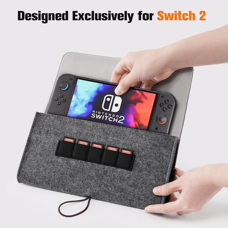 بروكاس حقيبة ��مل ProCase لجهاز Nintendo Switch 2 2025، حقيبة سفر محمولة نحيفة جدًا مصنوعة من القماش الصوفي، تحتوي على 5 أماكن لتخزين الأقراص اللعبية - اللون الأسود - Image 3